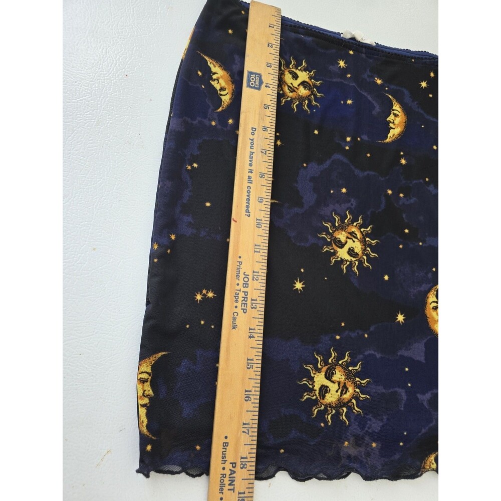 Celestial Sun Moon Mesh Mini Skirt Cosmic Print Sheer Overlay Witchy Mystic L - Picture 5 of 6